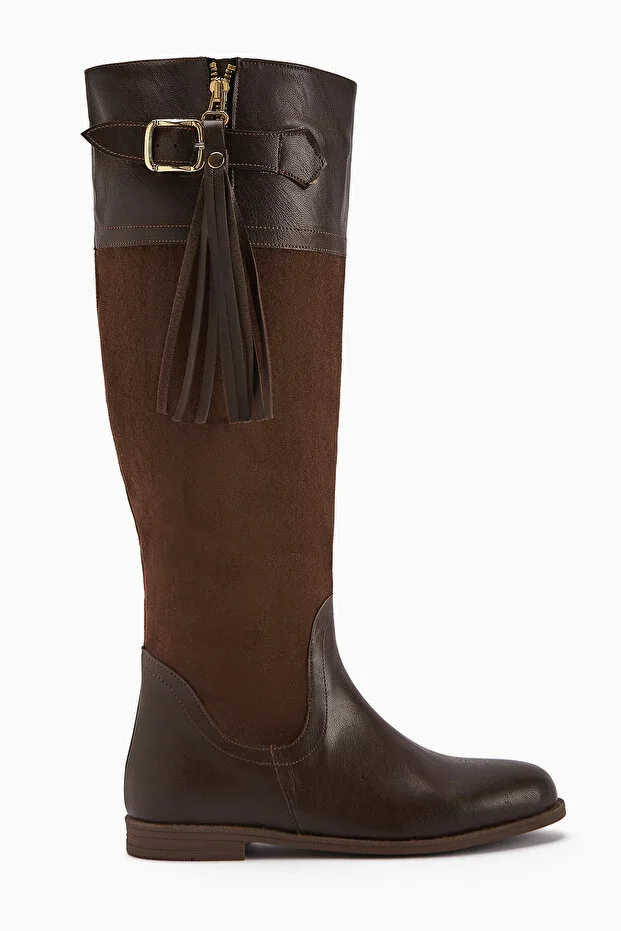 Galia Coffee Suede Buckled Women's Boot