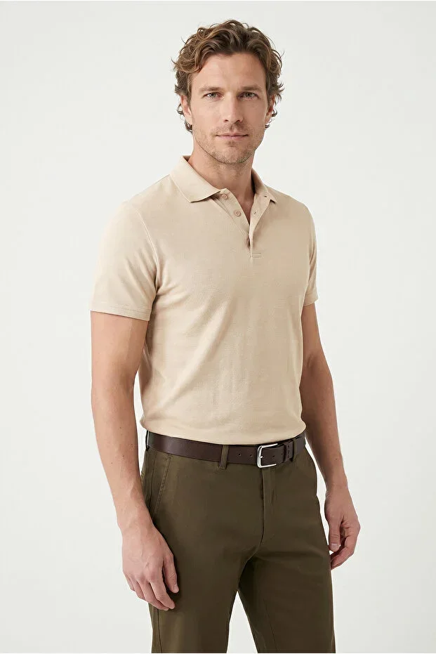 Polo Neck Regular Fit Embroidered Cotton T-Shirt