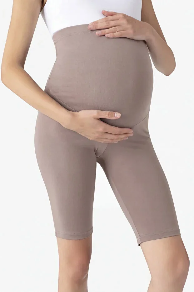 Above Knee Biker Flexible Adjustable Waist Short Maternity Tights Mink