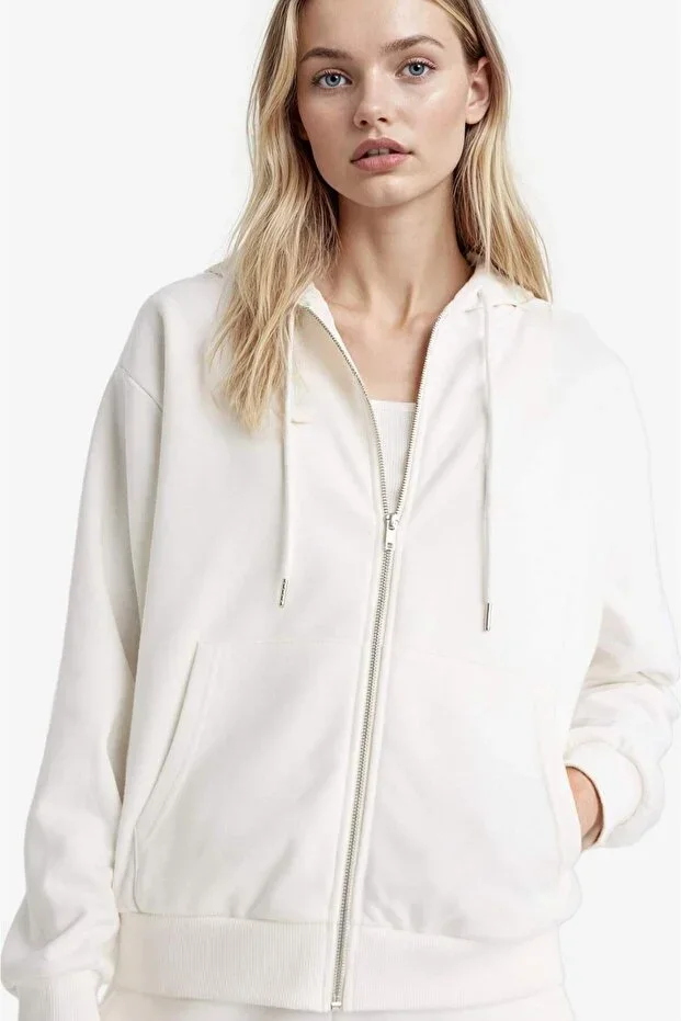 Relax Fit Hooded Basic Plain Thick Zipper Sweatshirt