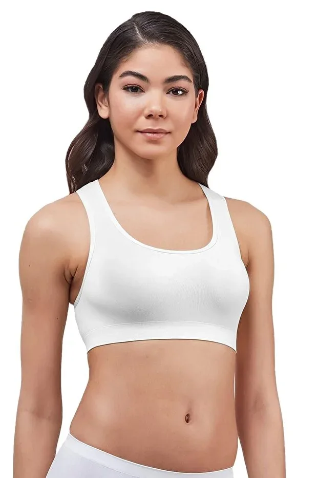 Women White Cross Combed Thick Strap Padded Sports Bra 6660