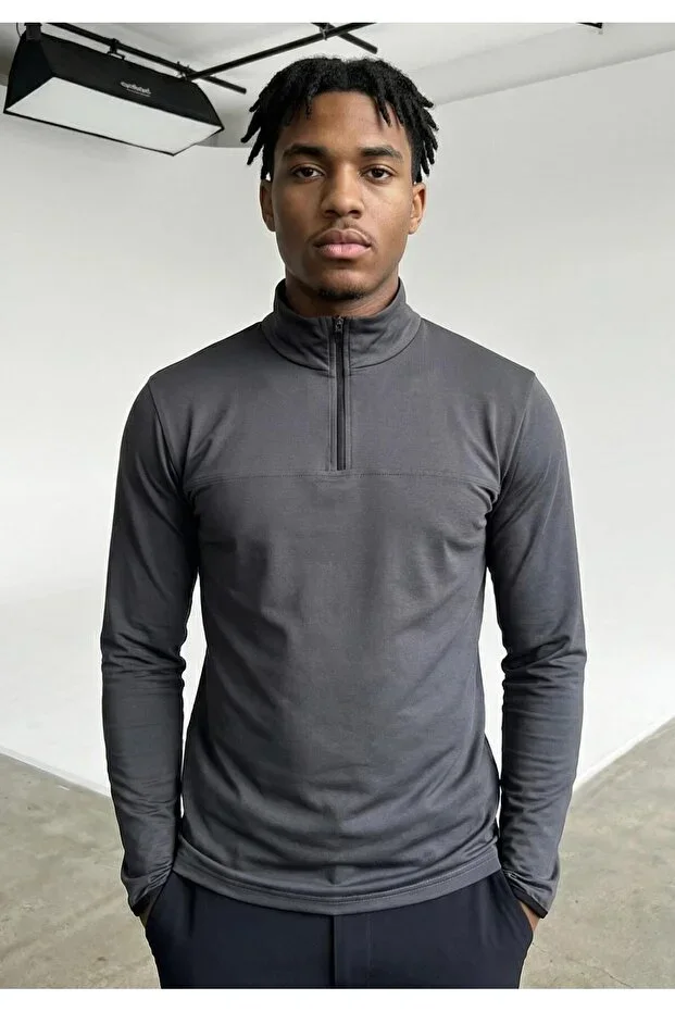 SCUBA HALF ZIP SWEAT | GRAPHITE (Slim Fit Half Zip Scuba Sweatshirt)