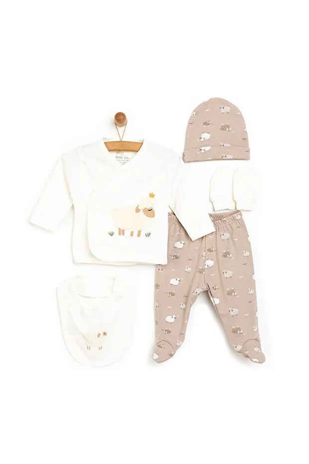 Unisex Bodysuit 100% Cotton Snap Closure V-Neck Long Sleeve Light Brown