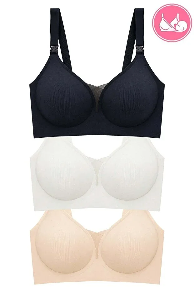 Seamless Bra - Nuvia | Laser Cut Clip-On Front Opening Seamless Nursing Bra 3-Pack