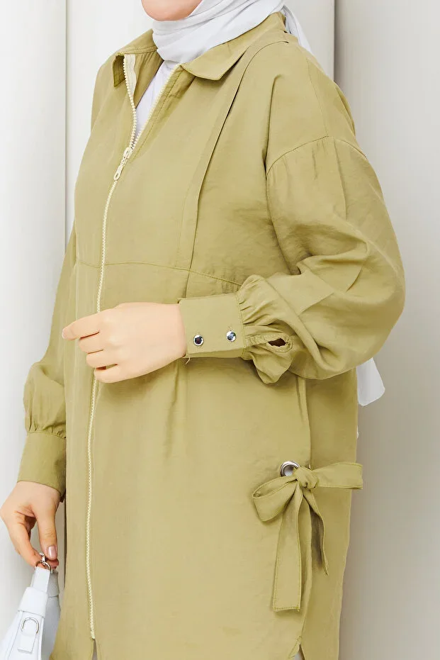 Pamuk Butik Women's Bird's Eye Detail Zipper Closure Tunic
