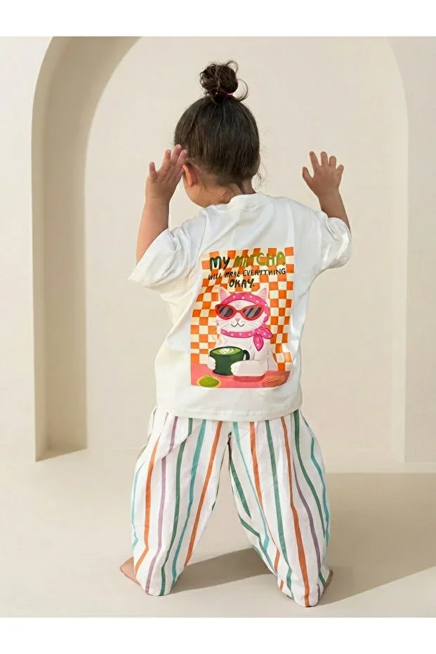Unisex Baby Children %95 Cotton Back Print Oversize T-shirt (My Matcha)