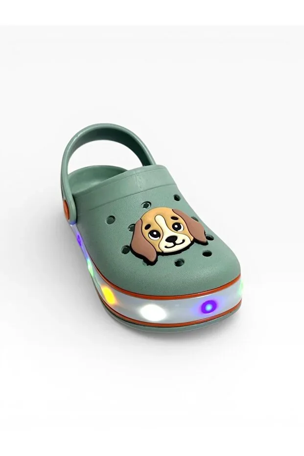 Light-up Boys' Slippers with Dog Figure, Non-slip, Orthopedic Eva Sole, Lightweight Daily Garden Beach Slippers, Mint Green