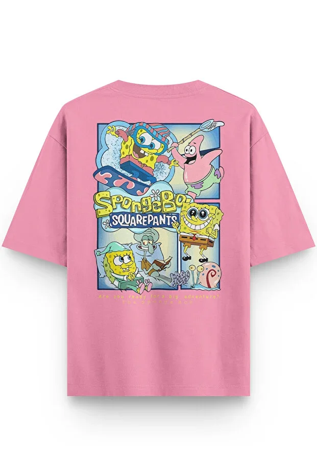 Overoz Sponge Back Print Semi Oversize Pink T-shirt 1232