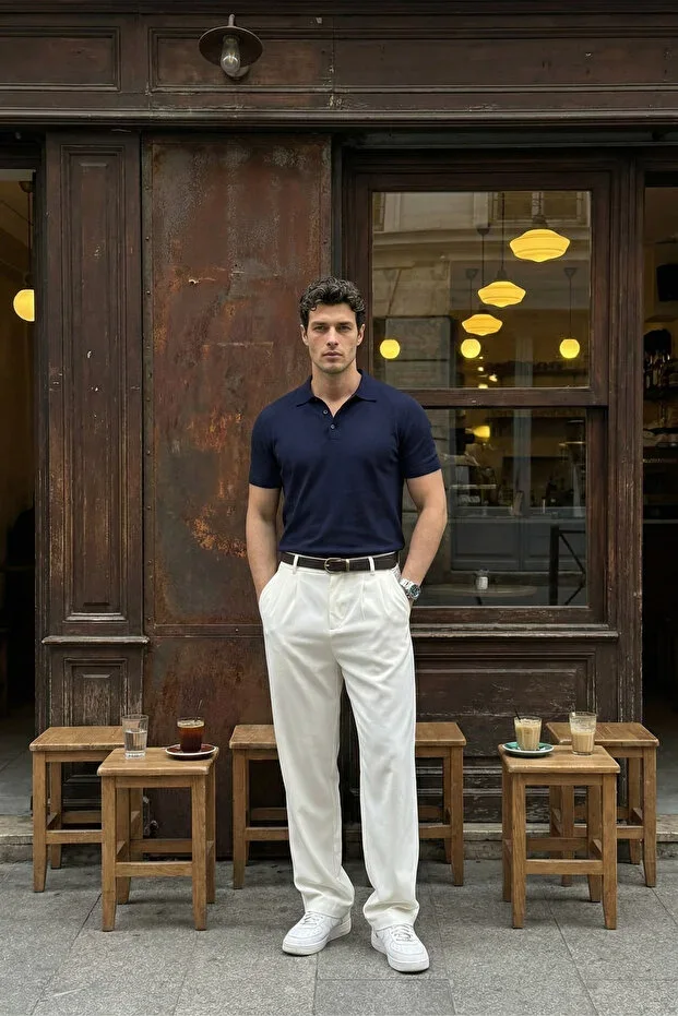 Men's Fabric Baggy Fit Pleated Trousers