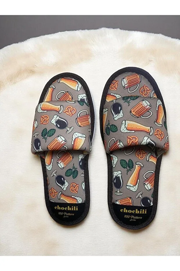 Unisex Goblet Pattern Open Front Soft Sole House Slippers