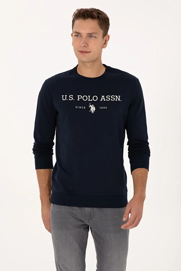 Men's Regular Fit Crew Neck Navy Blue Thin Basic Sweatshirt 50313743-VR033