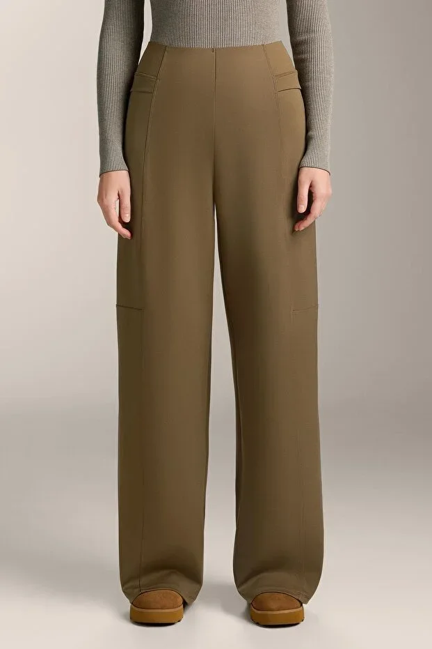 Oysho High rise straight leg neoprene effect trousers