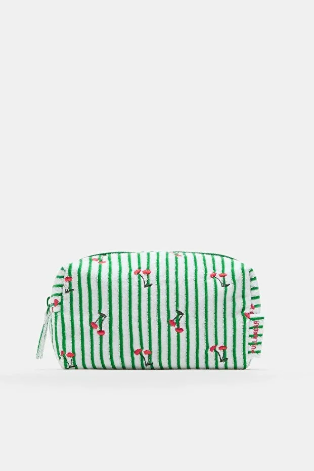 Striped terry makeup bag
