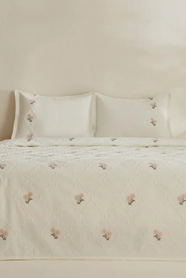 Myra Floral Double Duvet Cover Ecru