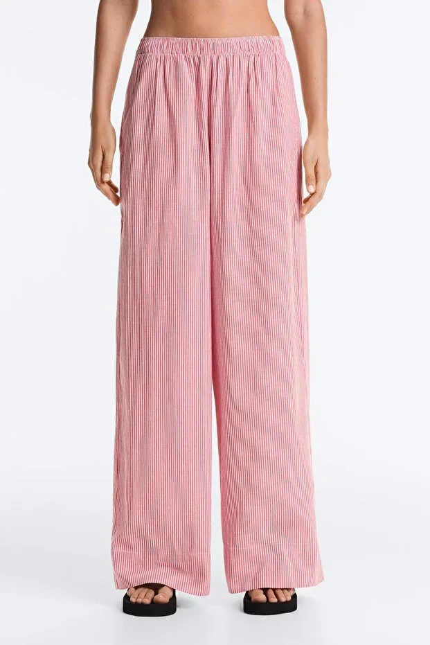 Oysho Striped pattern 100% cotton straight trousers