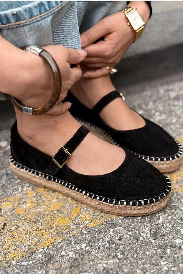 Marena Black Genuine Suede Women's Espadrille