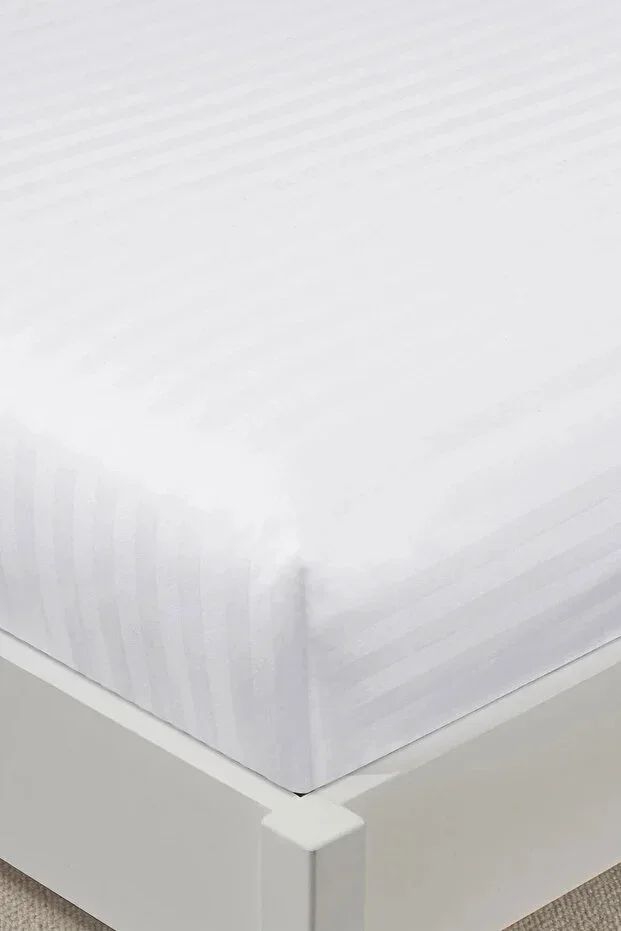 %100 Cotton Sateen Stripe Double Bed Fitted Sheet Set – 30 cm – 2 Pillowcases