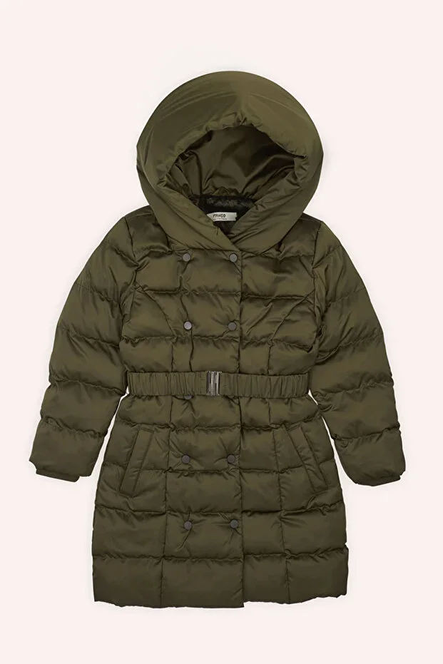 Girls' Belted Khaki Coat