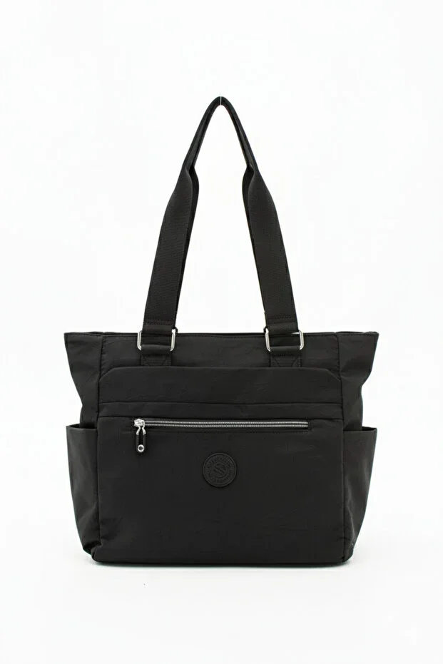 Women's Multi-Compartment, Practical, Water-Resistant Parachute Fabric Black Crossbody Handbag and Shoulder Bag
