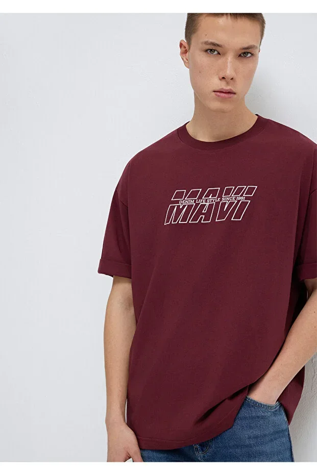 Printed Burgundy T-shirt Oversize / Wide Cut 0611827-70396