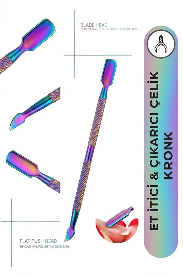 Steel Double-Ended Cuticle Pusher Stainless, Metal Kronk, Nail Art Cleaner Care Tool