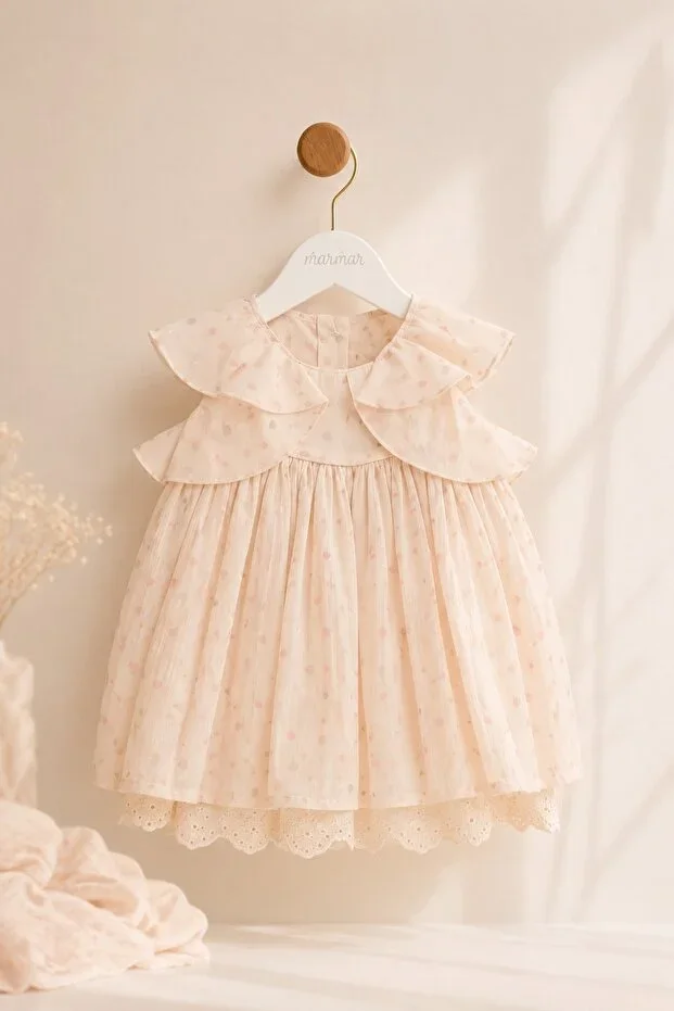 Pink Polka Dot Chic Dress with Ruffled Collar