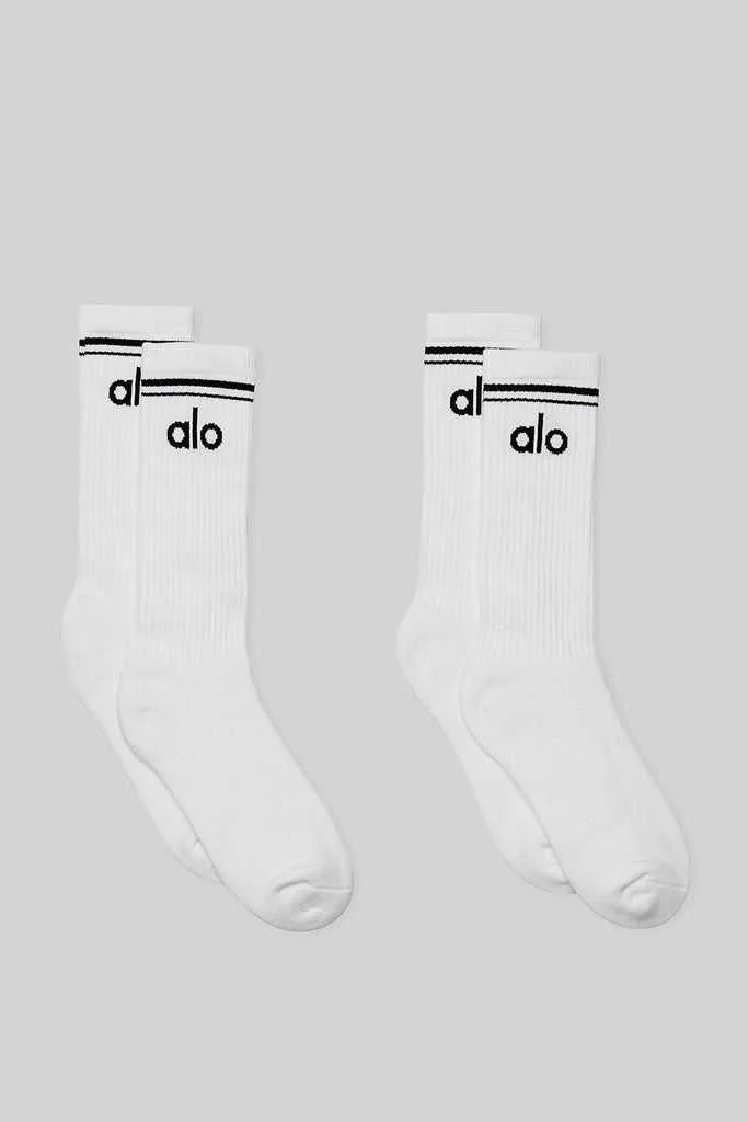 Alo Yoga Throwback (2 Pack) Socks White Black | XKEZG-7518