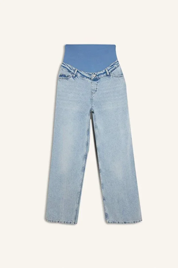 Wıde Leg Elastic Waist Long Jean Washed Maternity Pants H2070AX26SM