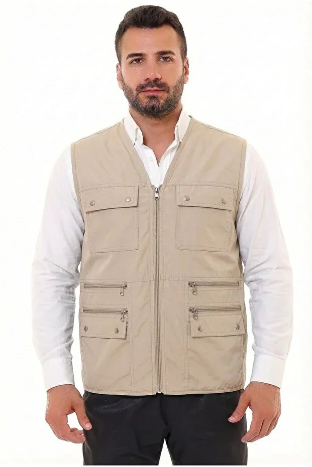Tümrenkler Summer Men's Fabric Hunter Vest Multi-Pocket