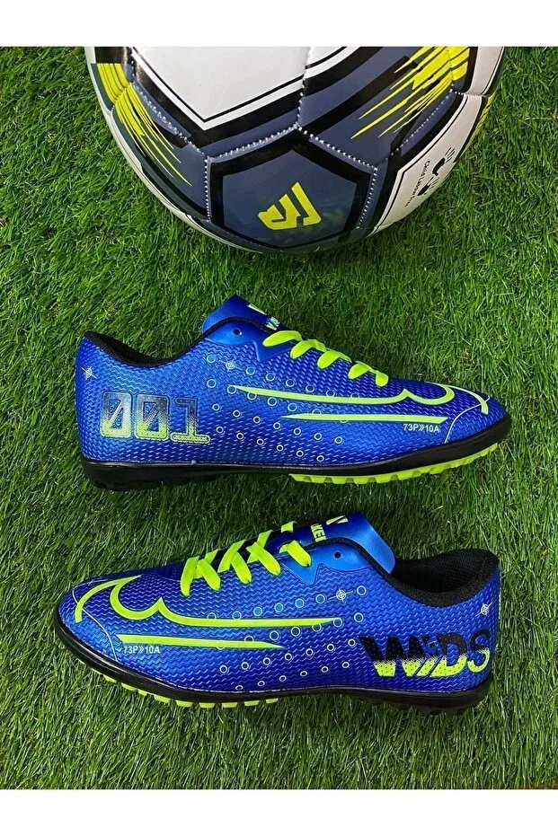 Children Teen Adult Men's Blue Yellow Lace-up Turf Football Shoes