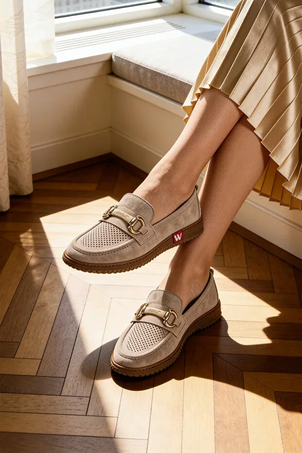 WOMEN'S DAILY LOAFER SHOES ORTHOPEDIC COMFORTABLE SOLE PERFORATED SUEDE LOOK CASUAL BABET