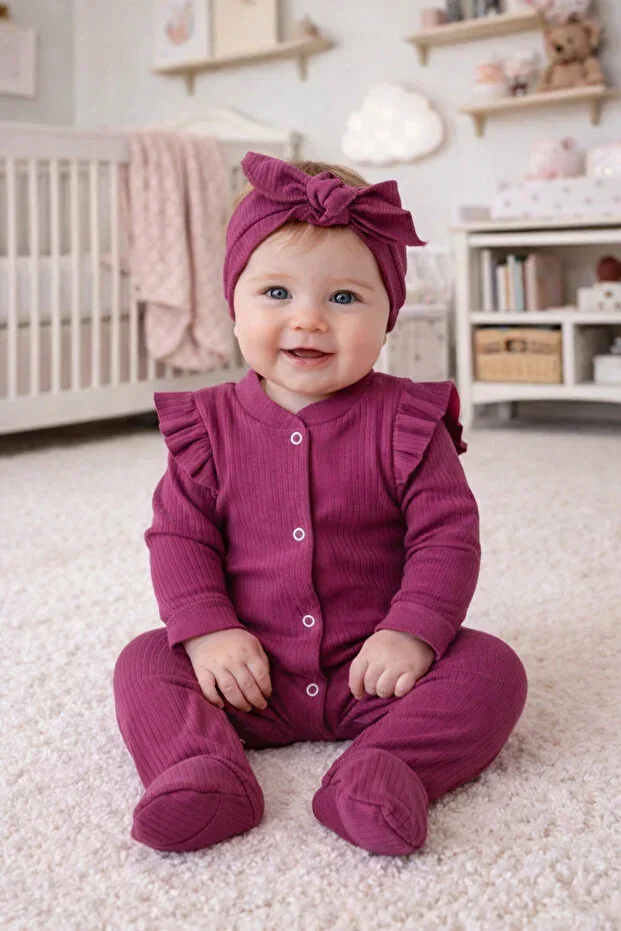 3-6-9 MONTHS RIBBED SHOULDERS RUFFLED COLORFUL ROMPER SET 2-PIECE SET BABY&CHILD SET