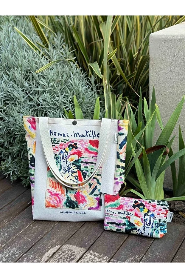 Henri Matisse Canvas Bag & Makeup Bag, Pencil Case Washable with Metal Snap Pocket