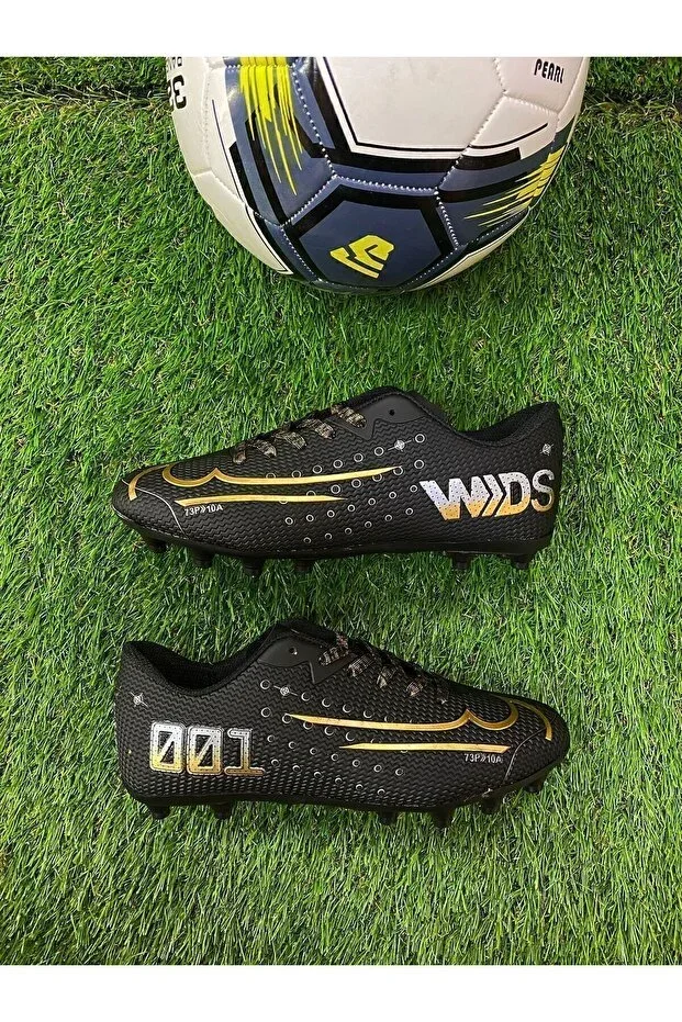BOYS' CLEATS TURF FOOTBALL SHOES BLACK GOLD