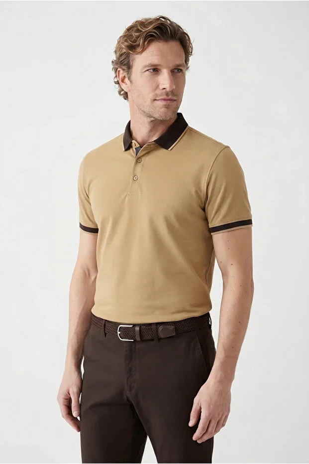 Polo Neck Regular Fit Patterned Cotton T-Shirt