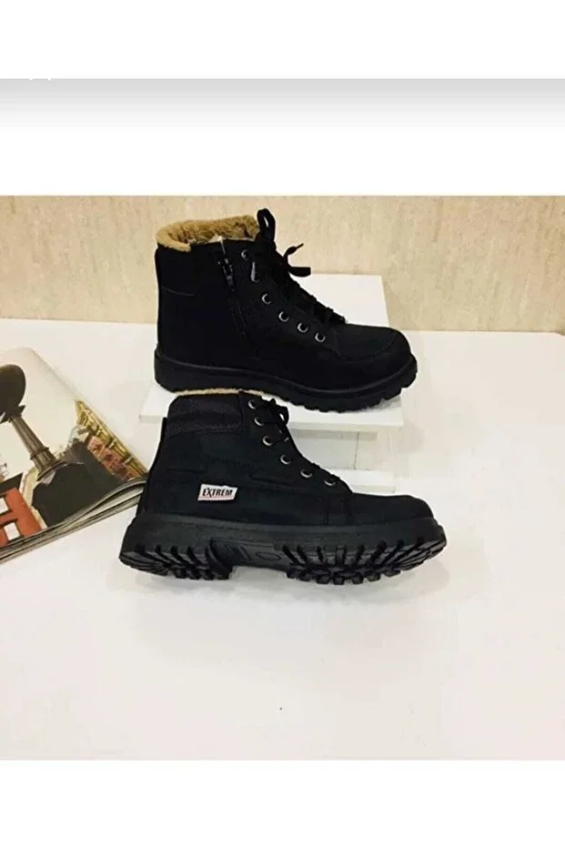 Extrem Unisex Black Winter Waterproof Fur Lined Boot Shoes