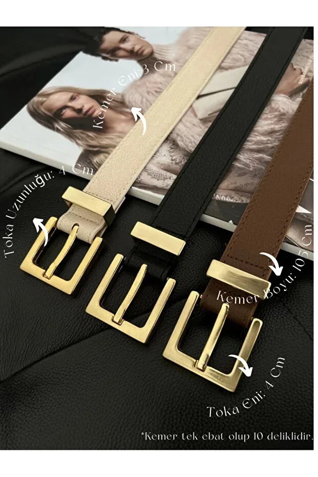 3-Piece Square Buckle Bridge Women's Belt, Pants Belt, Jacket Belt, Dress Belt