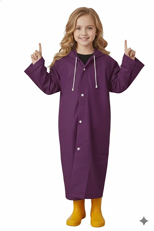 Unisex Children's Purple Windproof Raincoat