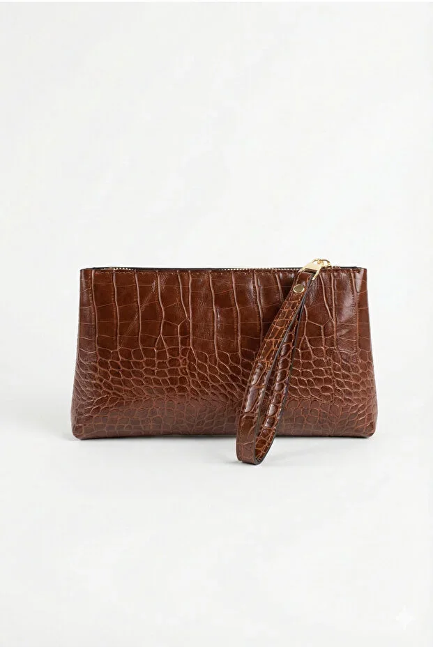 Women's Tan Croco Portfolio Handbag Croco