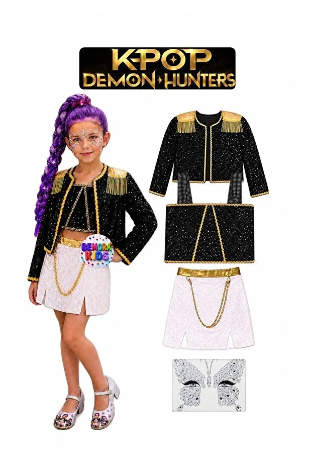 kpop huntrix rumi demon hunters costume skirt jacket bustier blouse face jewel birthday party