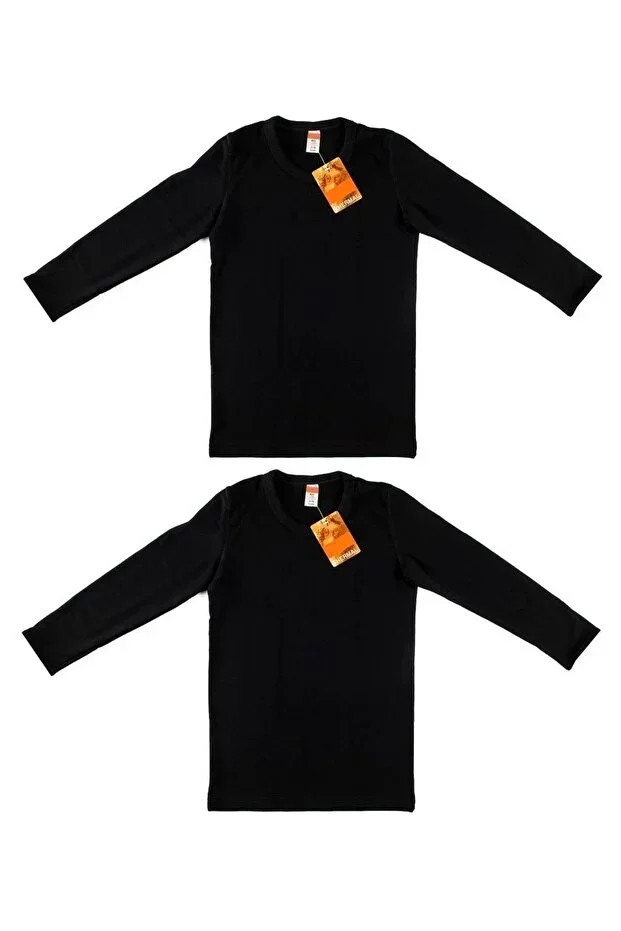Men's Boys Black 2-Pack Thermal Long Sleeve Undershirt ELF568TUT0136T2