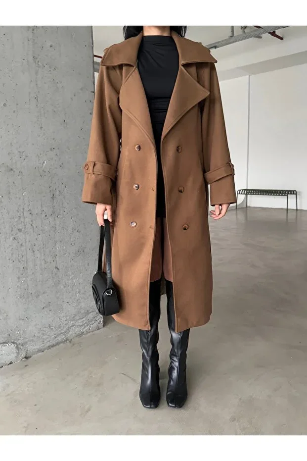 Lined Long Coat with Pockets