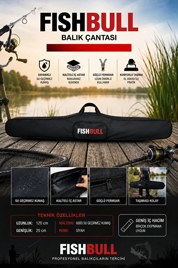 Fıshbull 2 Compartment 120 cm Rod and Fishing Rod Carrying Hand Bag