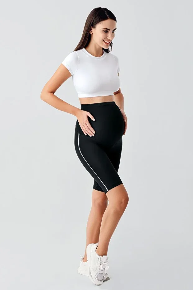 High-Waisted Above-Knee Biker Flexible Adjustable Waist Maternity Tights