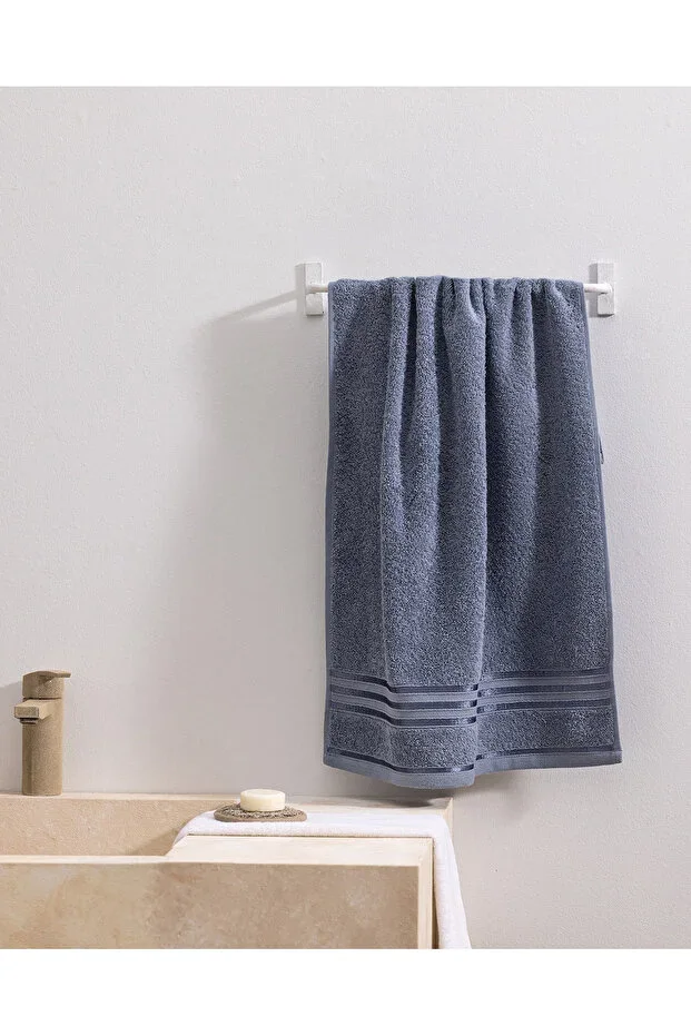 Marnot Border %100 Cotton Floss Face Towel - Blue - 50x80 cm