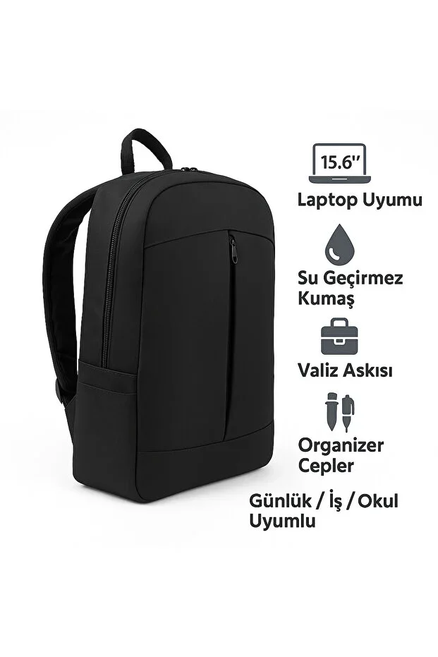 15.6" Notebook Laptop Backpack Waterproof Fabric and Zipper Black