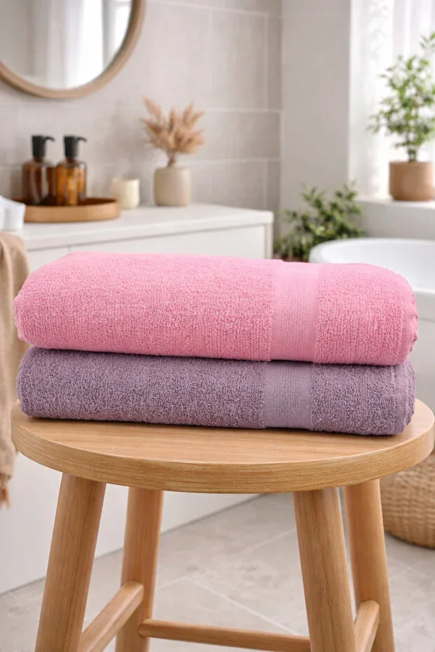 90x150 cm Mega Large Size Economic Bathroom Towel 2-Piece Set & Soft & Absorbent