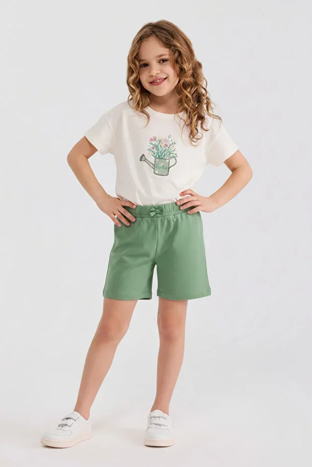 Girls' Shorts T-shirt 2-Piece Green Top Bottom Set