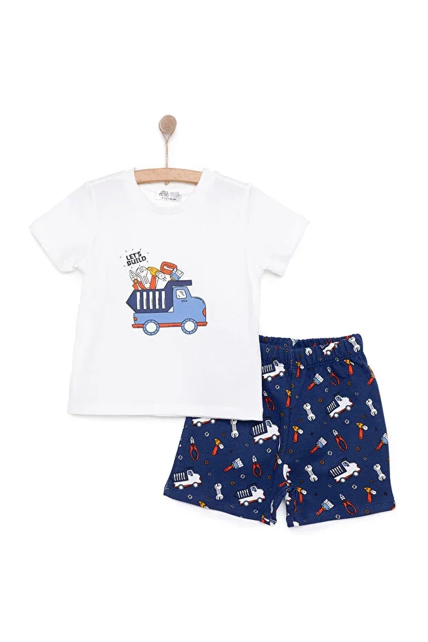 HelloBaby Basic Boys' T-shirt and Shorts Set with Truck and Tool Print