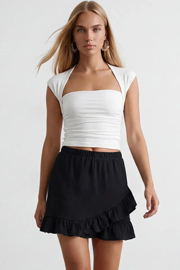 Black Elastic Waist Skirt with Ruffle Skirt ALC-X11862